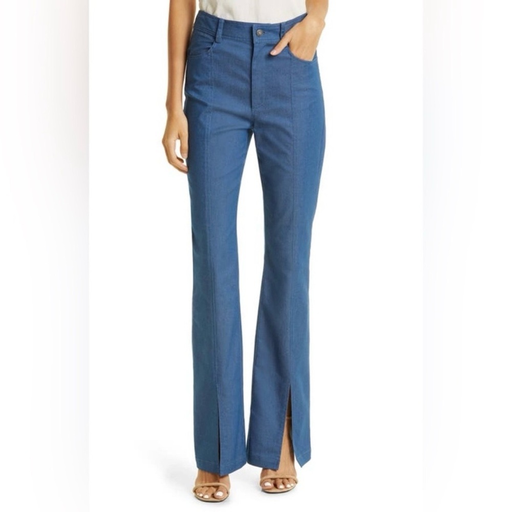 Cinq a Sept Shanis Front Slit Wide Leg Pants in Aegean Blue size 6